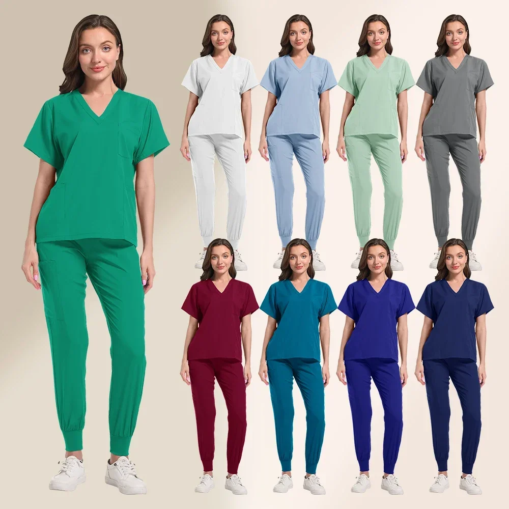 

Surgical Uniforms Medical Nurse Scrub Set Woman Beauty Salon Workwear Clinical Top Jogging Pants Doctor Nursing Tunic Suit