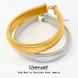 USENSET Flexible Elastic Stainless Steel Choker Unisex Textured Thick Necklace Charm Neck Jewelry Waterproof