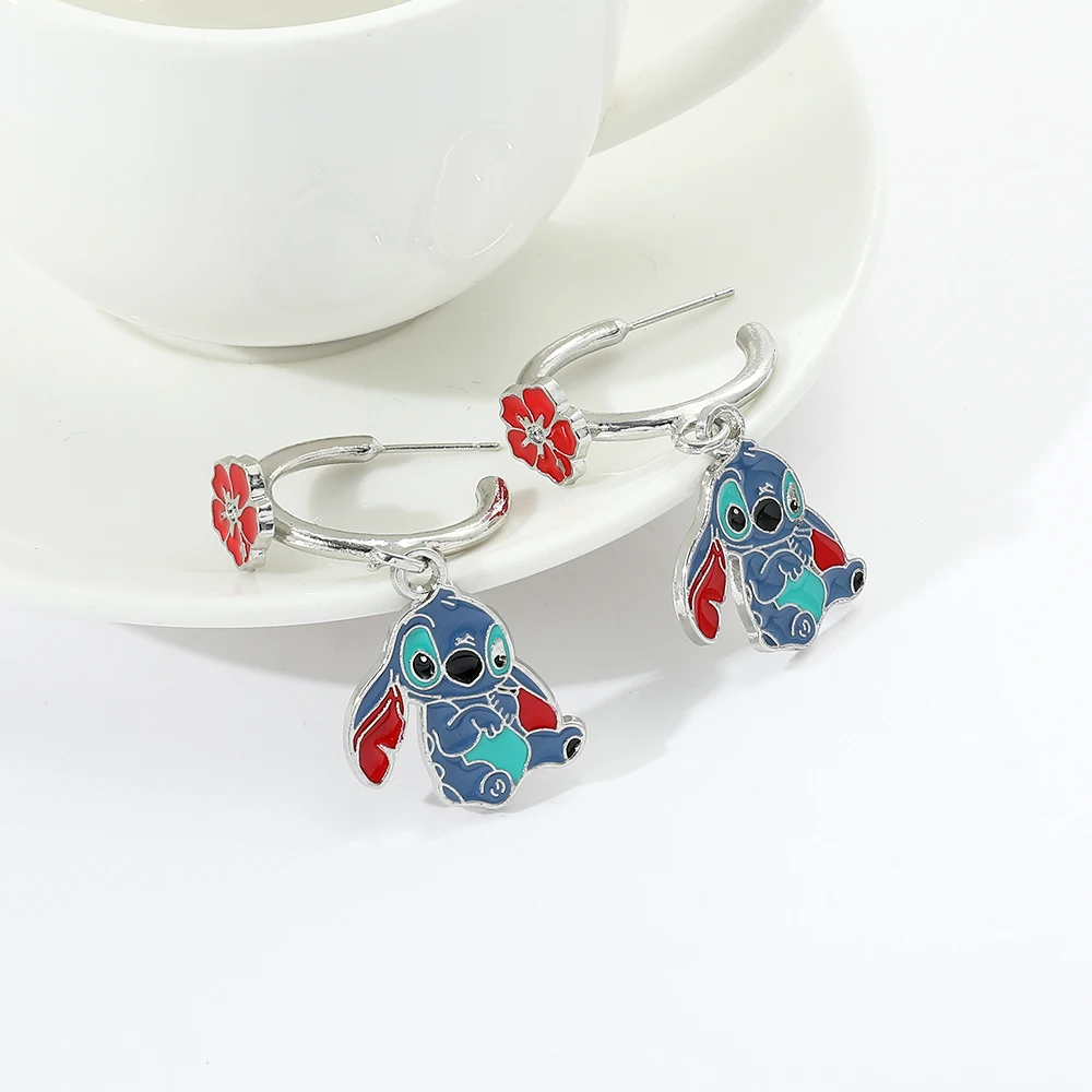 Disney Stitch Earrings Cartoon Lilo & Stitch Figure Stitch Enamel Badge Metal Pendant Ear Studs Earrings Kawaii Accessories Gift