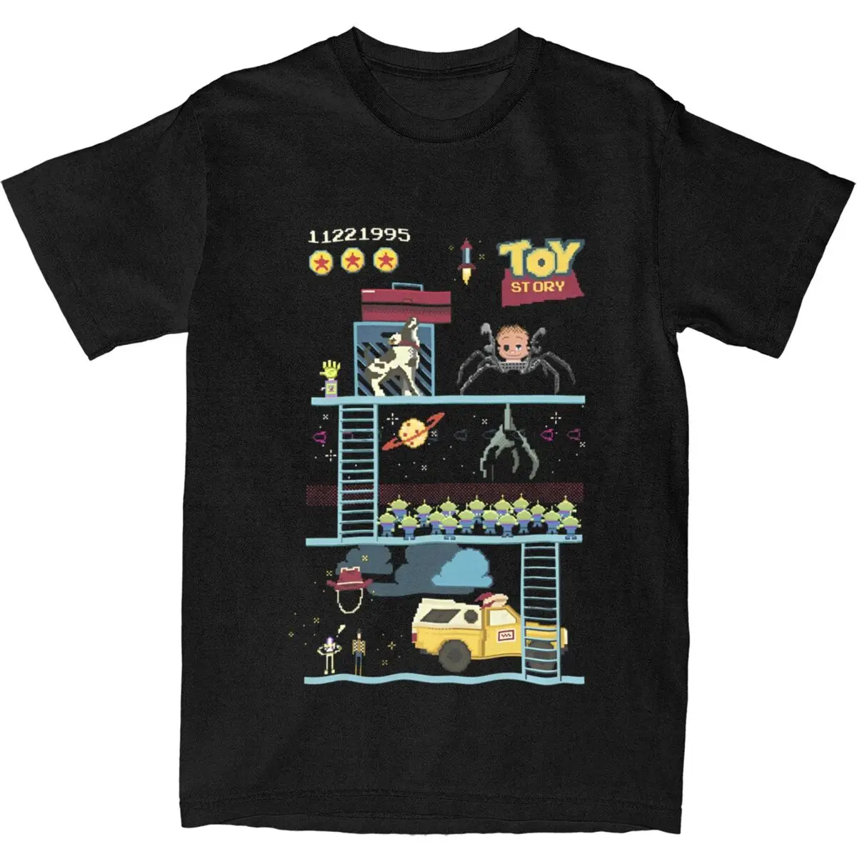 Pixar Toy Story 8-Bit Video Game Scene T Shirt Hip Hop T-Shirts Short Sleeve Y2K Fun Tshirt Cotton O Neck Oversize Tees