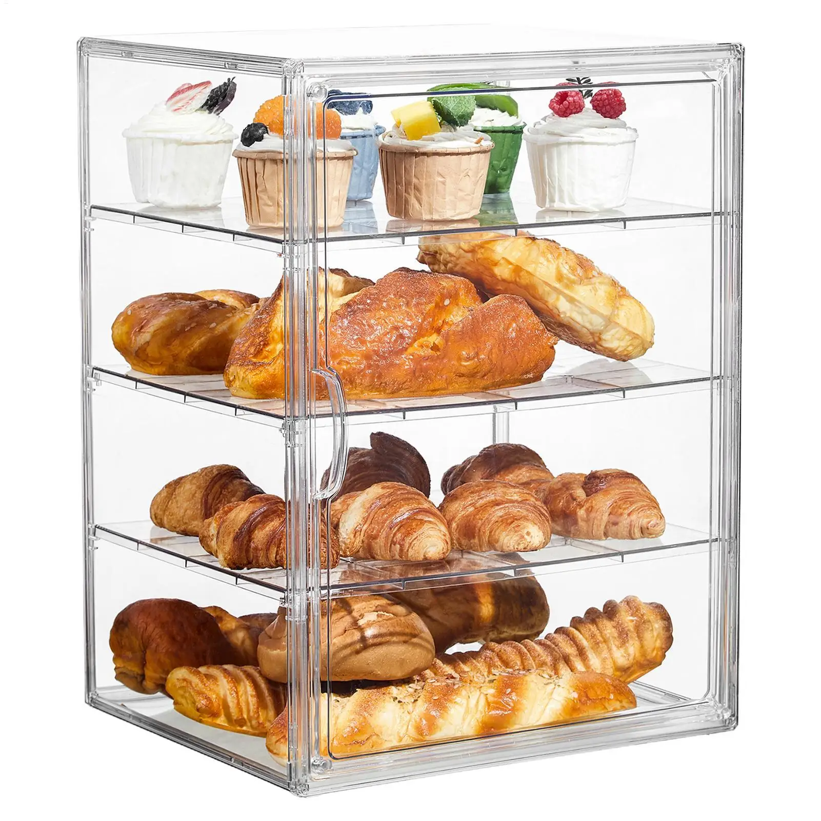 Clear Display Case 4-Tier Acrylic Storage Organizer Holder cosmetic storage Case Bread Box for Pastry Dough Muffin Cookie