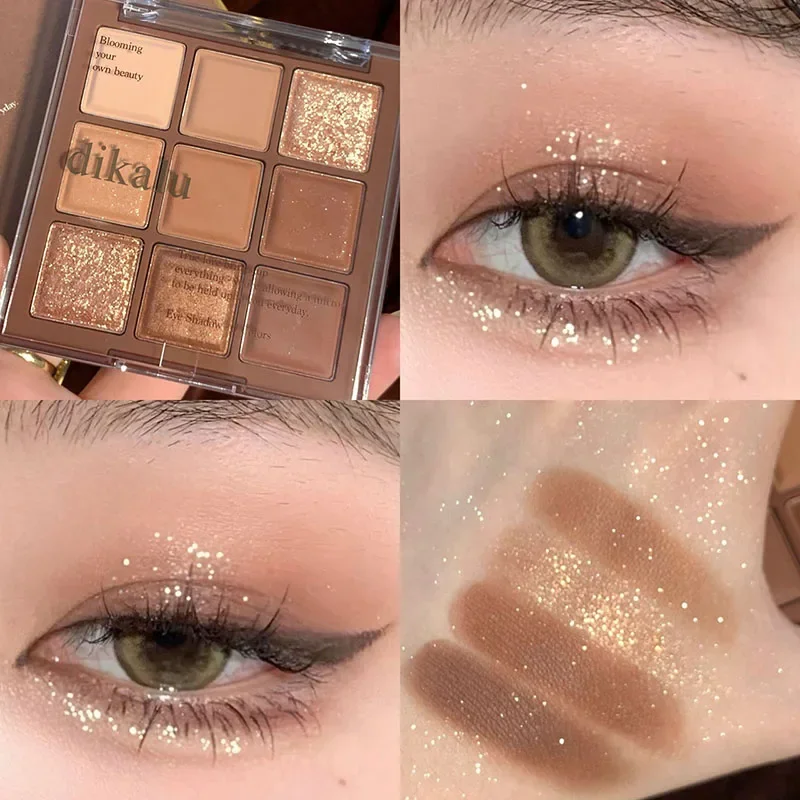 Paleta de sombra de ojos, 9 colores, brillo nacarado, pigmento mate resistente al agua, brillo brillante, sombra de ojos desnuda, paleta de maquillaje