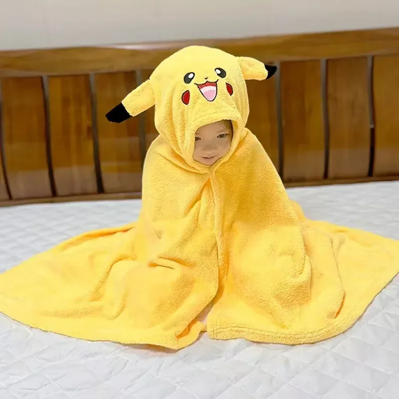 Pikachu accappatoio asciugamano da bagno peluche flanella bambino mantello con cappuccio accappatoio asciugamano doccia Robe RobeCape coperta