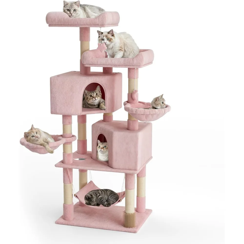 

Magshion 58" Cat Tree Tower with Toy, Multi-Level Cat Condo with Scratching Posts, 2 Top Perches, Hammock, and Dangling Ball, Ca