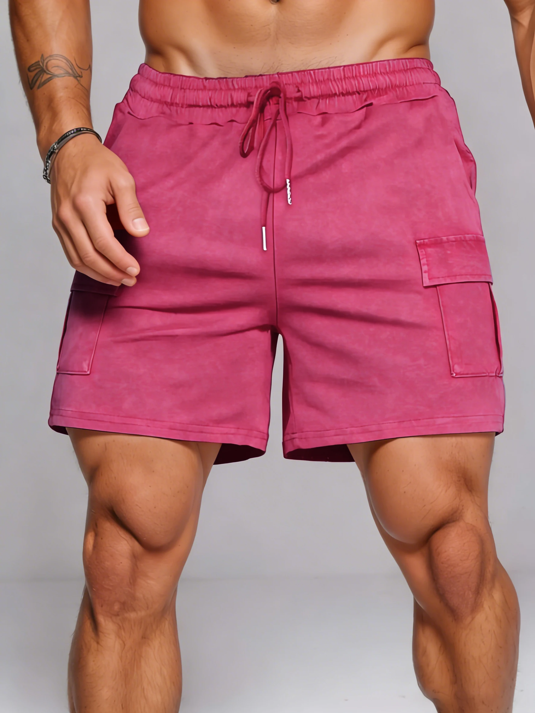 الصلبة الثلوج غسلها السراويل مجموعة الرجال لينة القطن الصيف الشارع الشهير الملابس الإبداعية خمر أزياء للجنسين جيب بدلة قصيرة #2