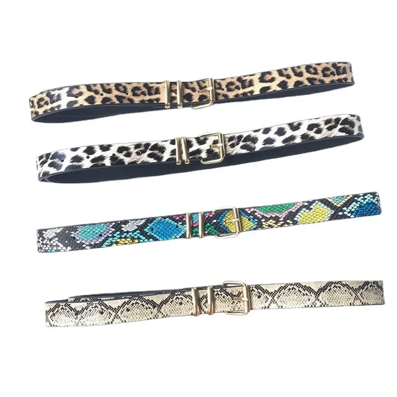 Novas mulheres leopardo cobra zebra padrão pele de cobra cos pele cricle pino fivela dourada cintos para vestido jeans ternos