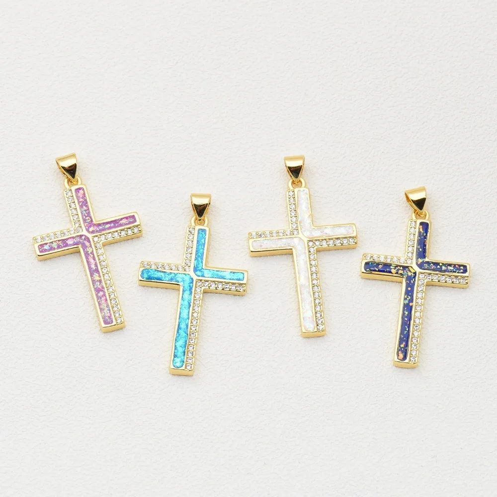 2 Pcs Cross Copper Plated Gold Shell Pendant DIY Jewelry Making Supplies Micro Inlay Zircon Charms Necklace Making Accessories