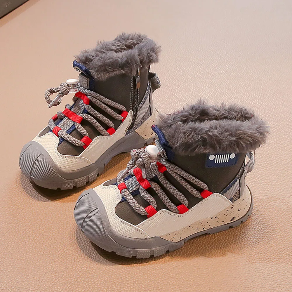 Winter Snow Boots For Children PU Leather Waterproof Teenager\'s Plush Boots Thick Warm Cotton Shoes For Boys Fashion Girl\'s Boot