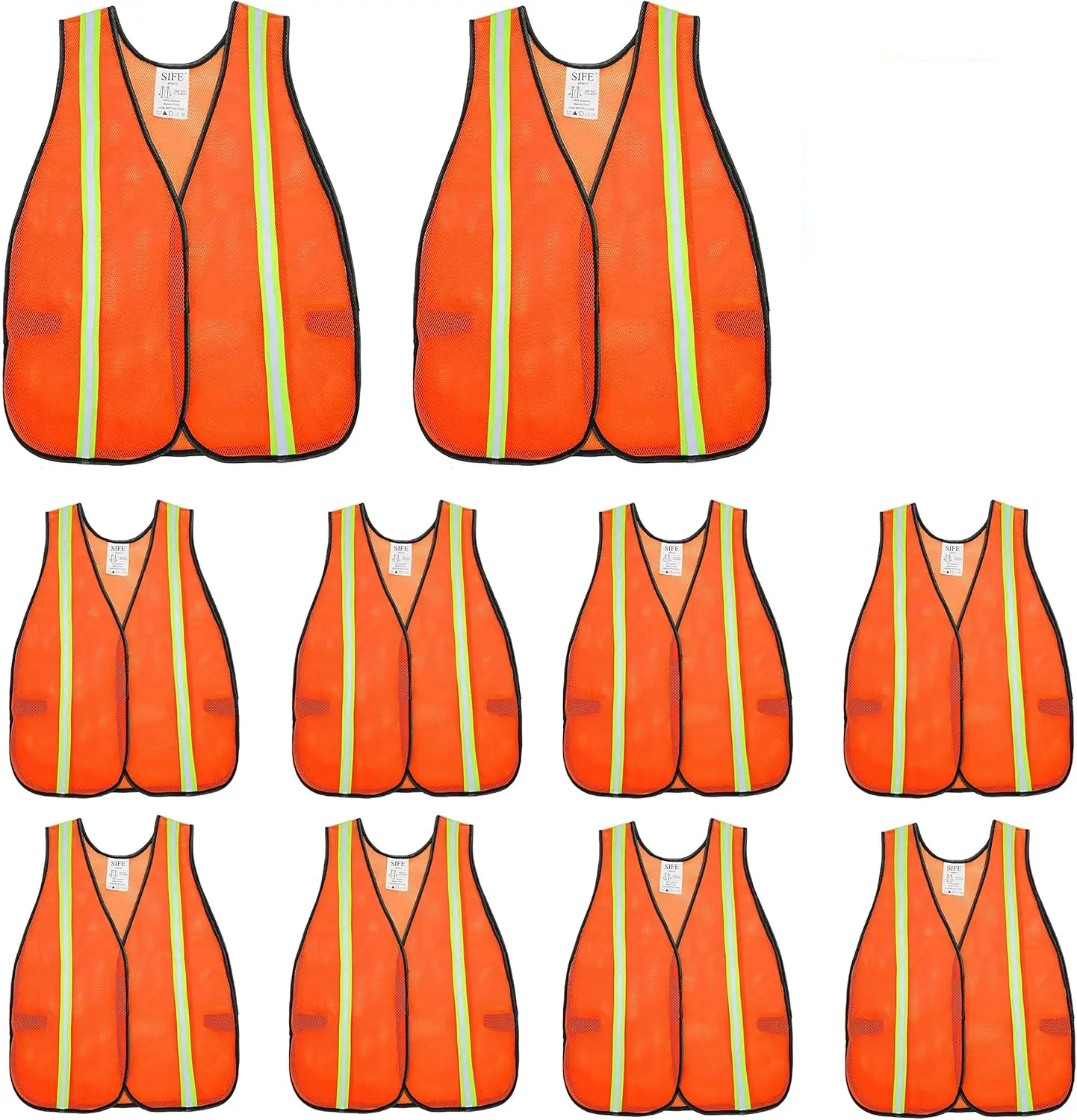 

10 Pack Neon Orange Reflective Safety Vest, Breathable Mesh Fabric, Lightweight for Men and Women
