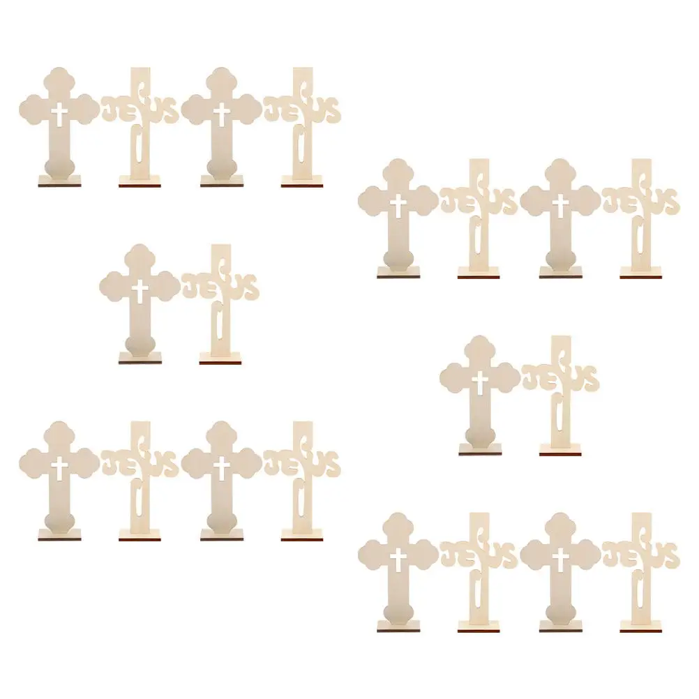 20Pcs Wooden Cross Decoration Unfinished Wood Craft Table Adornment Small Desktop Religious Cross Ornament Crosses for Crafts