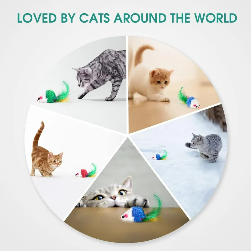 مجموعة ألعاب القطط الداخلية المثيرة - مجموعة ساحرة وتحفيز مع 17 فئران كاتنيب ملونة وذيل ريش لساعات F #5