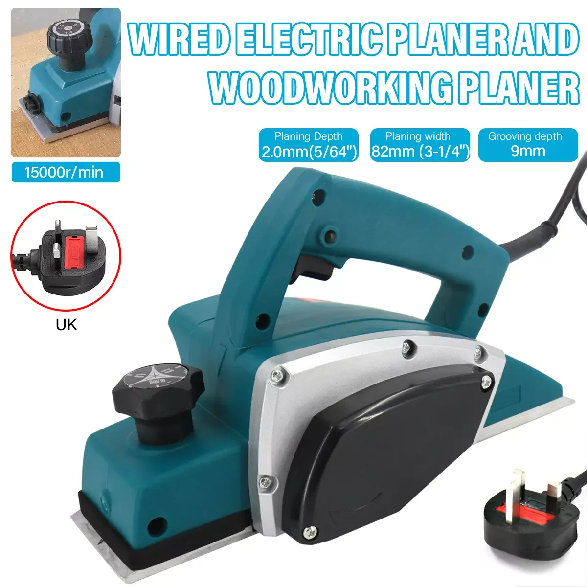 1200W Electric Wood Planer 3-1/4'' Hand Held Woodworking Power Tool Portable