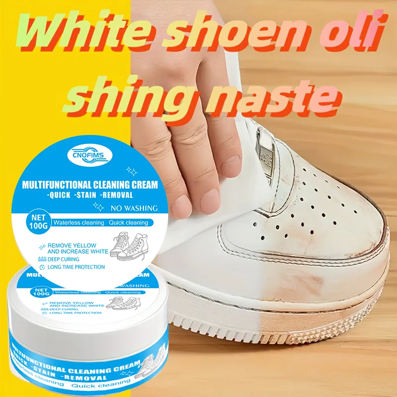 White Shoe Cleaning Cream, Stain Removal and Whitening - No Water Scrubbing, Removes Yellowing. Suitable for Multiple Materials,