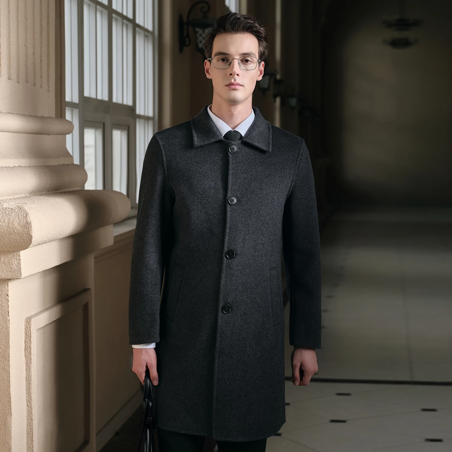 الكلاسيكية الفرنسية الرجال معطف من قماش الكشمير منتصف طول نمط ميرينو معطف الصوف واحدة الصدر الديكور معطف الأعمال عالية الجودة #4