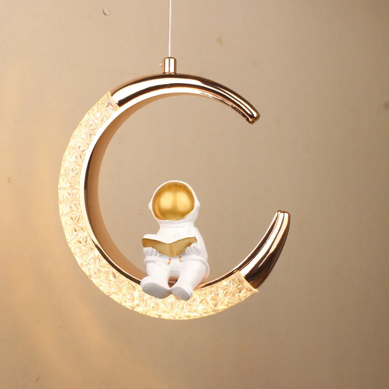 Lámpara colgante para habitación de niños, luz Led de luna de astronauta de dibujos animados creativos para dormitorio de niños y niñas