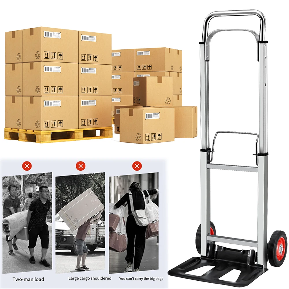 

Folding Sack Truck Heavy Duty Barrow Cart Long Telescoping Handle Aluminum Moving Trolley Multifunctional for Moving and Travel