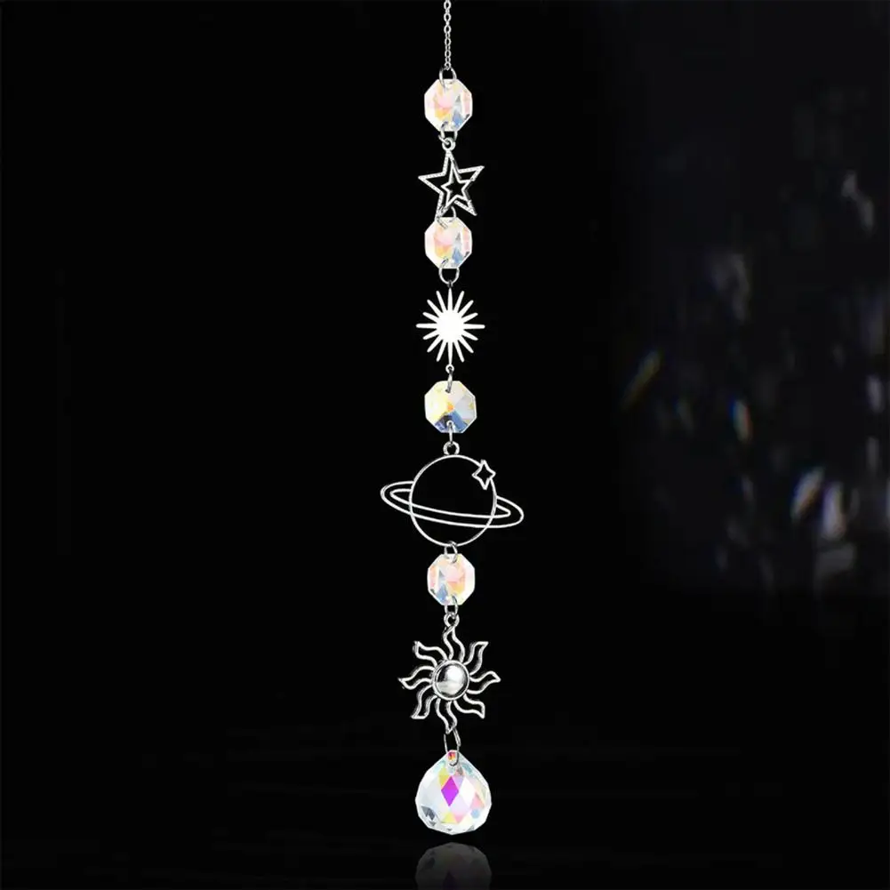 Garden Decor Chime Silver Wind Chime Suncatcher Star Moon Sun Hanging Ornament Light Catcher Prism Decoration for Window Patio