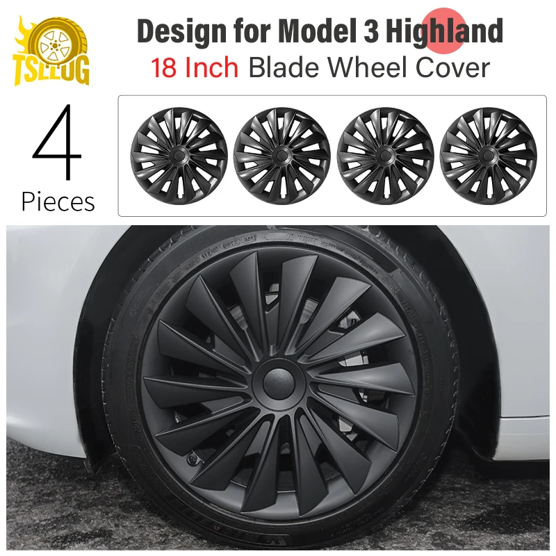 

4PCS 18 Inch Wheel Cover for Tesla Model 3 14th Style Automobile Hubcap Full Rim Cover Car Accessories Highland 2023-2025