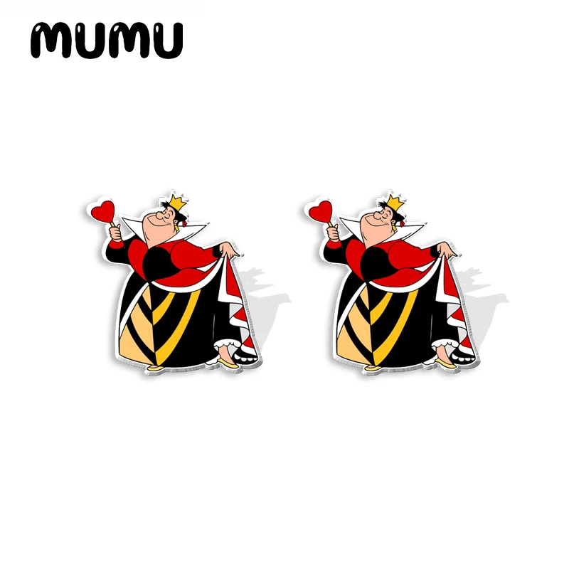 2024 New Alice in Wonderland Stud Earring Cartoon Queen of Hearts Epoxy Jewelry Resin Acrylic Earrings Handmade Gifts Girl