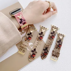 Disney Mickey Strap For Apple Watch 44 40 38 42 mm Watchband bracelet Textured Canvas Leather Strap For Iwatch Series 6 Se 543