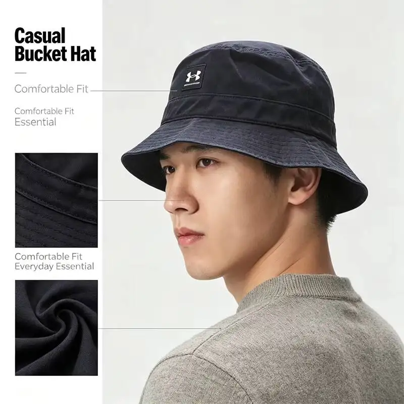 new-under-armour-black-bucket-hat-wide-brim-soft-cotton-sun-protection-hat-for-everyday-outdoor-casual-streetwear