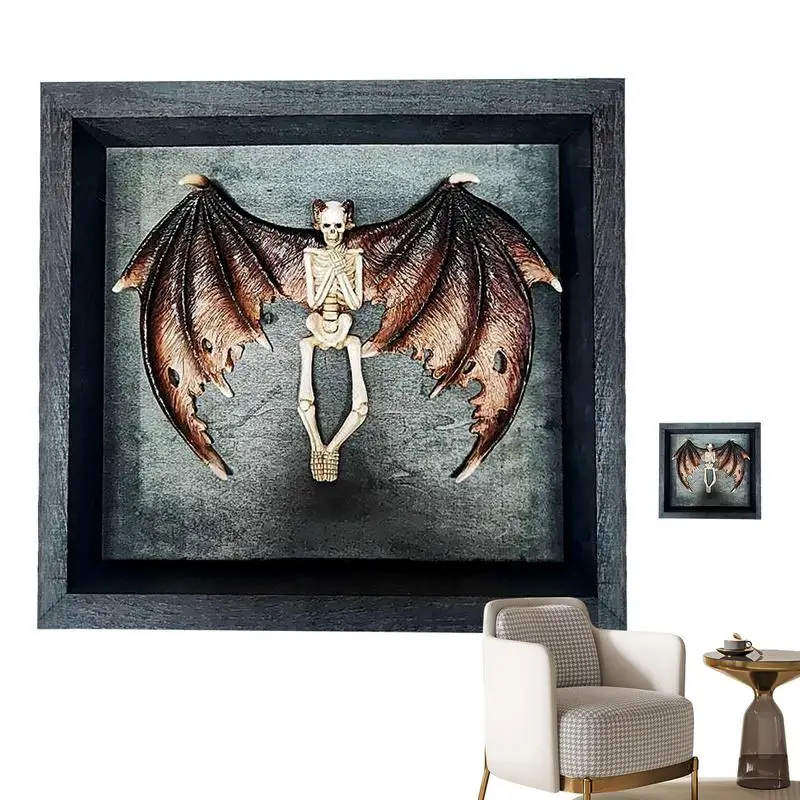 

Halloween Skeleton Decor Horrible Bat Skeleton Simulation With Photo Frame Bat Wing Demon Model Eerie Halloween Accessory For