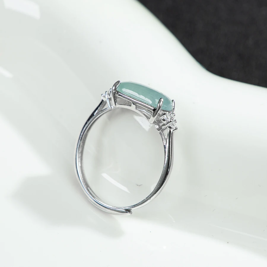 TIMESWIND أصيلة A-نوع الضوء الأزرق اليشم السرج الدائري S925 الفضة الزركون المرأة المفتوحة مجوهرات الأزياء مع شهادة #5