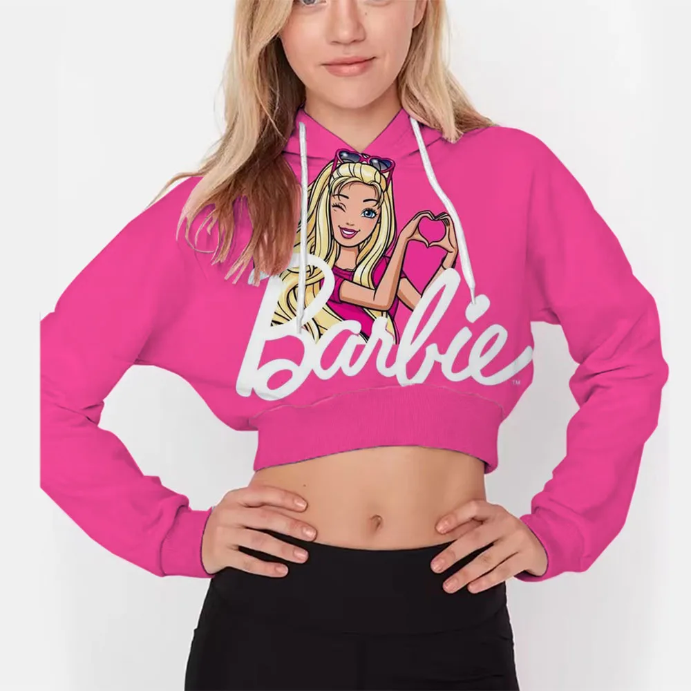 Barbie Princess print Oversize Hoodie Women's New Hot Item Small and Niche with Long Sleeved Short Jacket and Top for Inner Wear