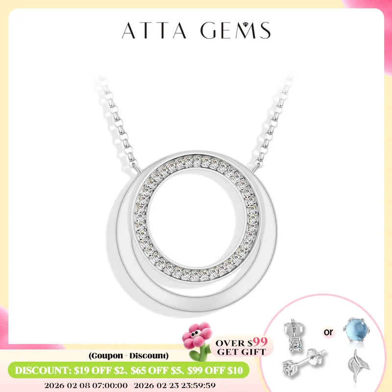 

ATTAGEMS Full Moissanite Necklace DVVS1 18K Gold Plated 925 Sterling Silver Double Circle Round Pendant Women Party Fine Jewelry