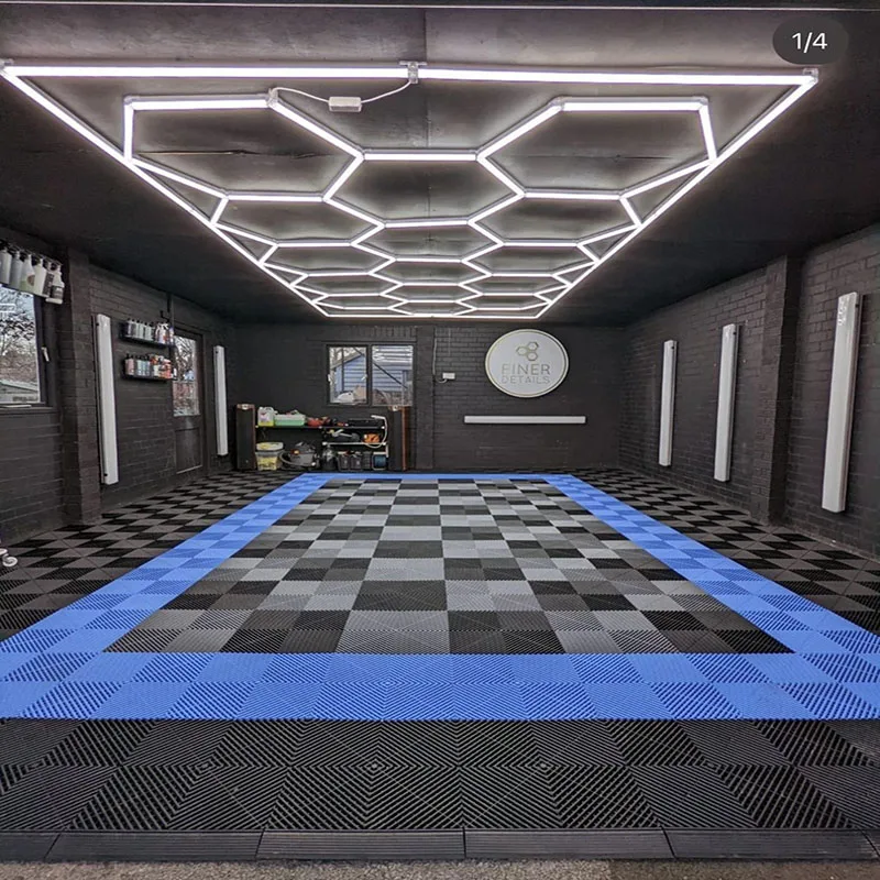 

Honeycomb Ceiling LED Lights, Hexagon Detailing, Garage Lights, Car Shop and Garage