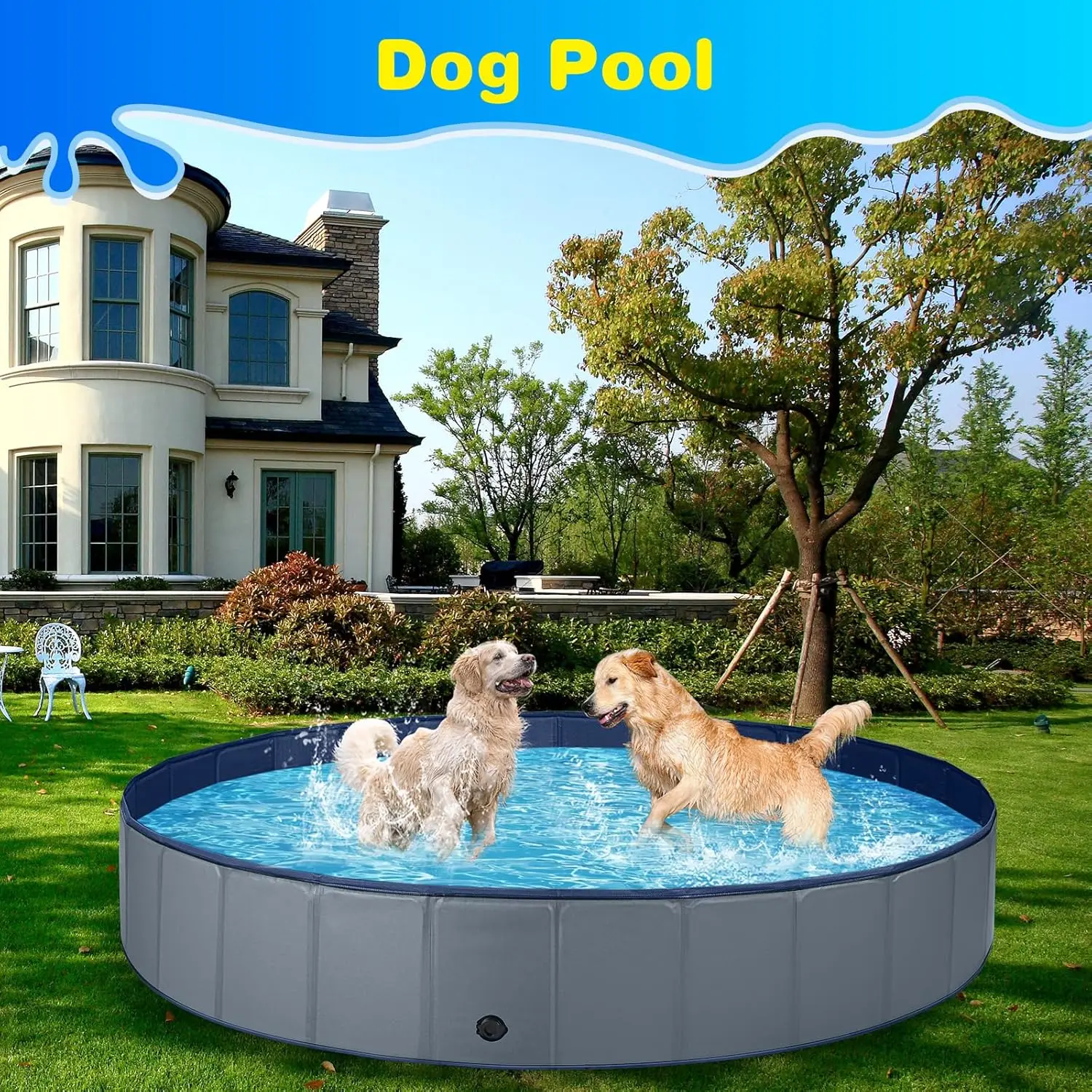 Dog Pool for Large Dogs Kiddie Pool Hard Plastic Foldable Dog Bathing Tub Portable Outside Kids Swimming for Pets and Dogs Outdoor Backyard view 5