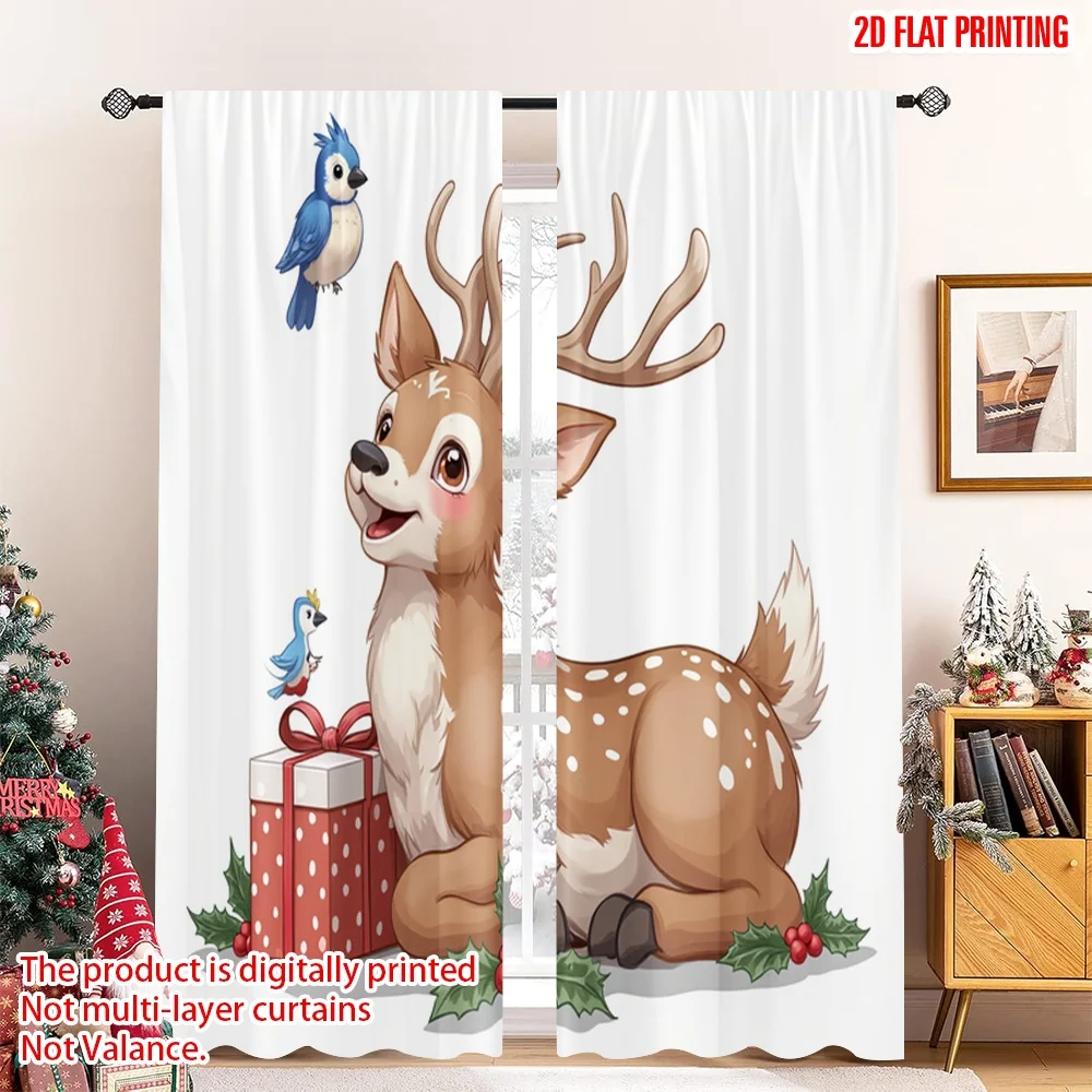 

2pcs 2D flat printing Merry Christmas Window Curtains Cute Deer Christmas Gifts 100% Polyester Without Electricity Party