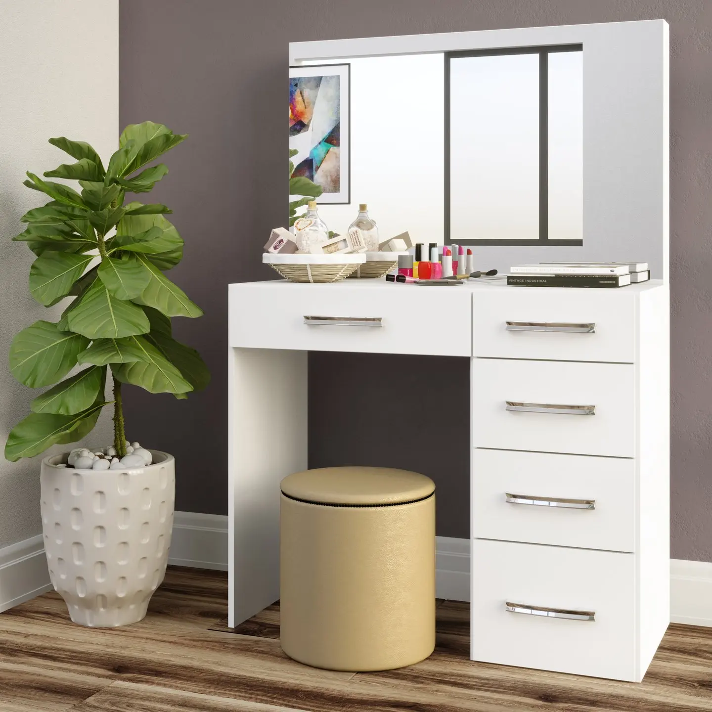 French Mirror Furniture Dressing Unassembled Wood Dresser Table and Stool Setpromote sales