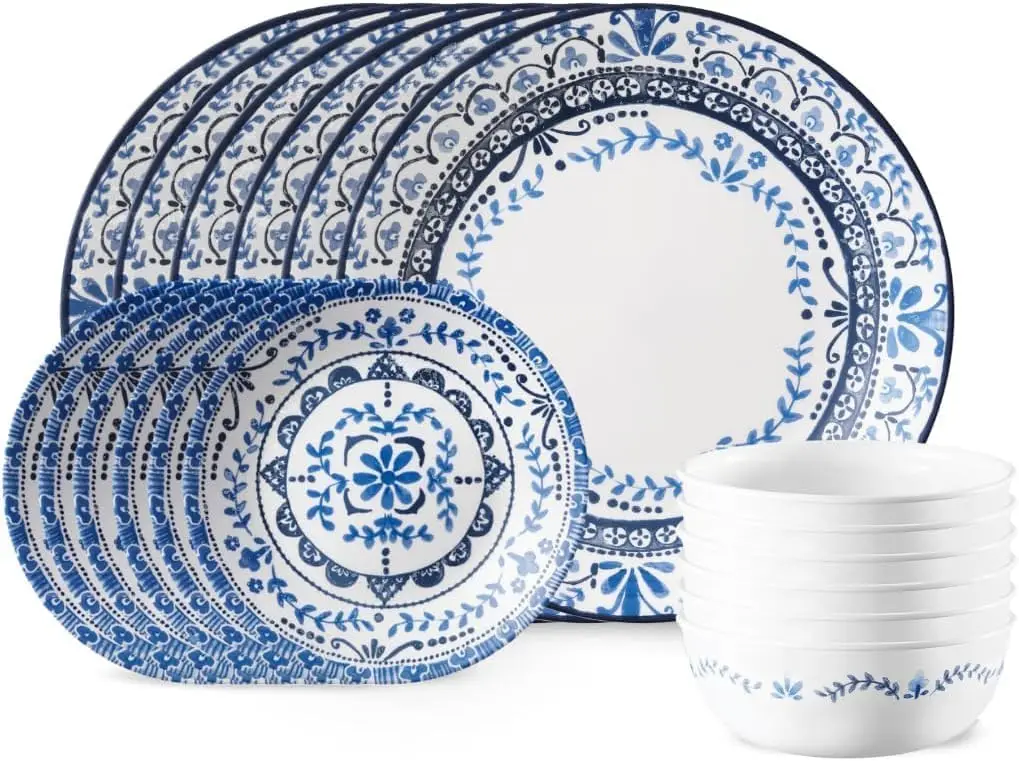 

Vitrelle 18-Piece Service for 6 Dinnerware Set, Triple Layer Glass and Chip Resistant, Lightweight Round Plates and Bowls