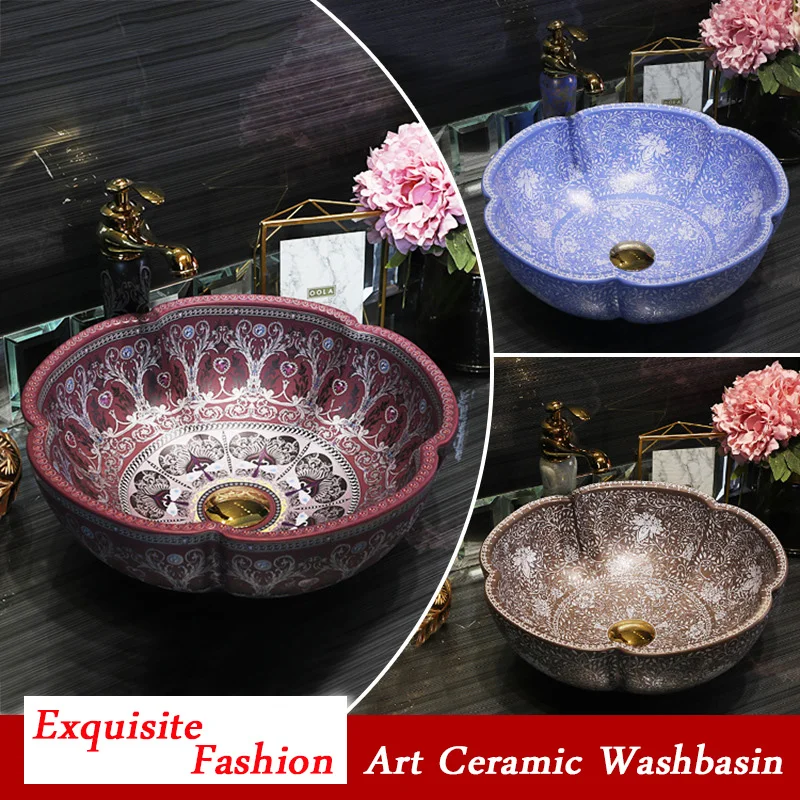 Simplicity Art Ceramic Washbasin Bathroom Sink Lavatory Sink For Toilet Shampoo Basin Round Countertop Basin Matching Set Drain