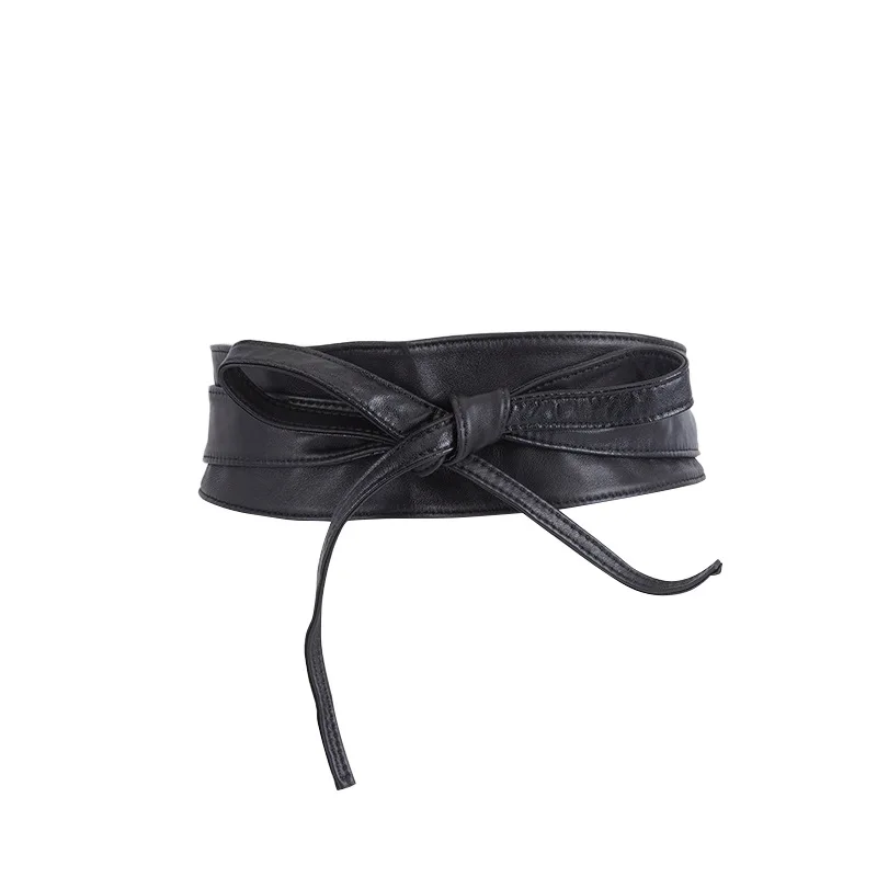 Women\'s Belt Fashion Versatile Knot Sheepskin Genuine Leather Belt Wide Decorative Waist Cover Black Designer Belts for Women