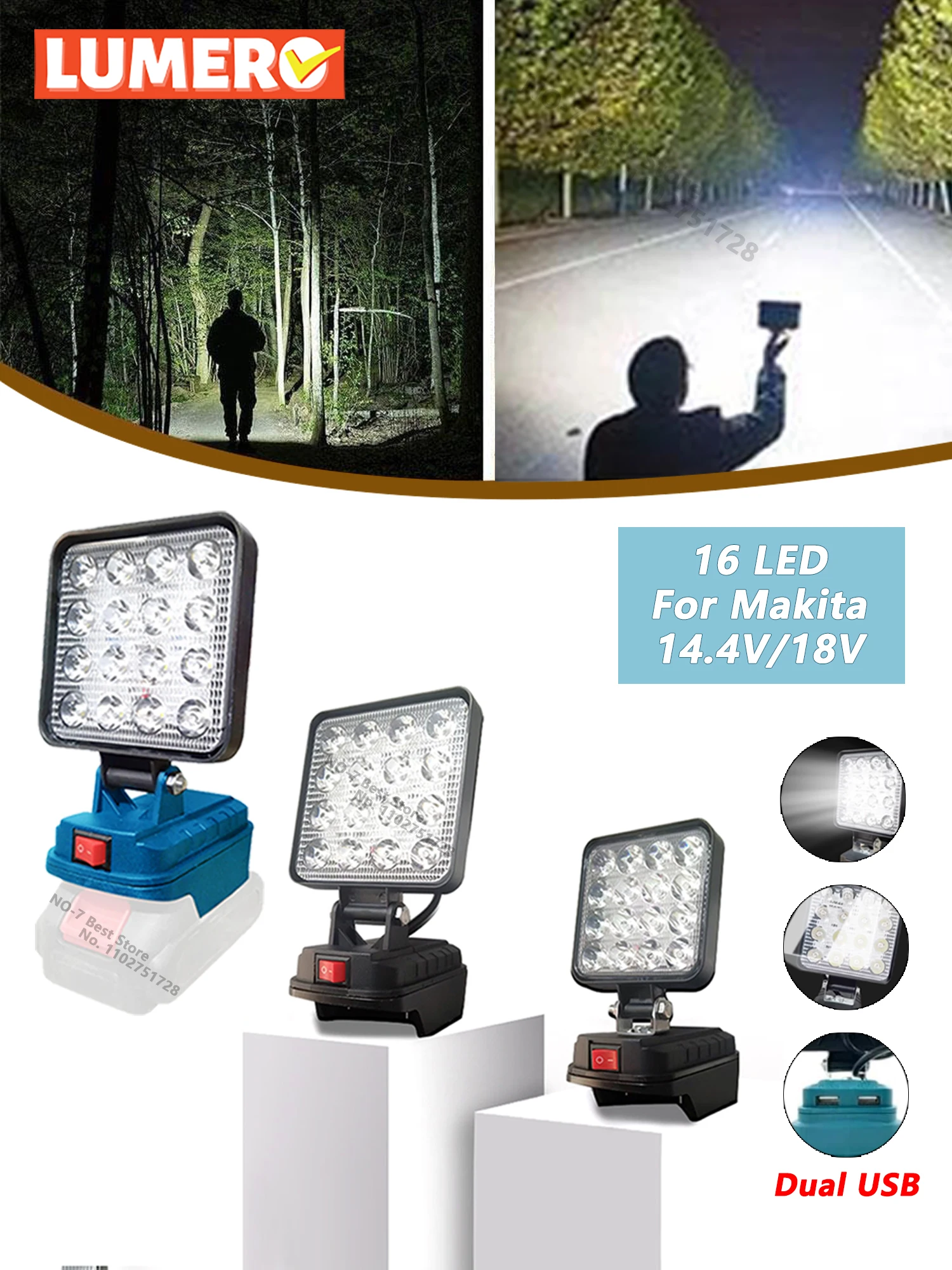 Lumière LED pour batterie Makita 4 pouces projecteur Portable sans fil travail en plein air pêche outil d'urgence portatif lumière sans batterie pas USB