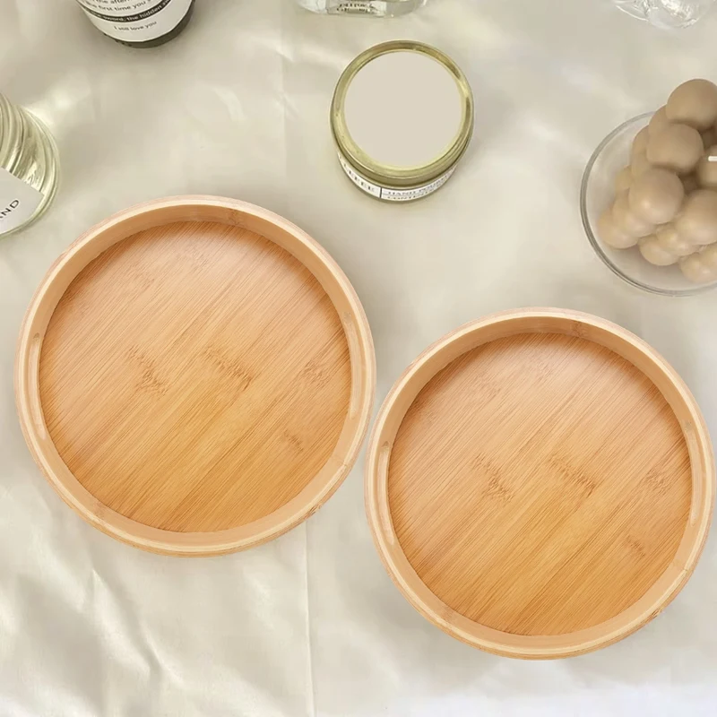 Round Serving Bamboo Wooden Tray for Dinner Trays Tea Bar Breakfast Food Container Handle Storage Tray 1 Retail