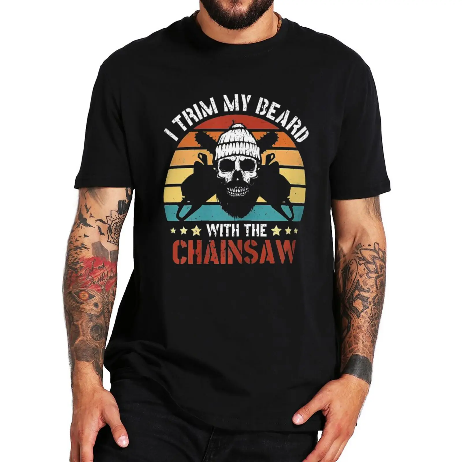 Mens tee-shirt I Trim My Beard With The Chainsaw T Shirt Retro Farming Woker Dad Gift Short Sleeve O-neck Cotton Unisex T-shirts