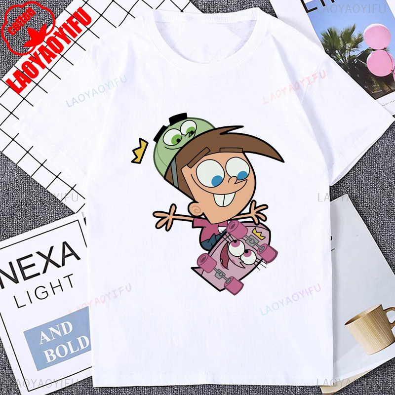 الفكاهة Kawaii الكرتون The Fairly Oddparents تيمي واندا كوزمو الجرافيك تي شيرت موضة القطن تي شيرت عادية Y2k للجنسين تي شيرت #5