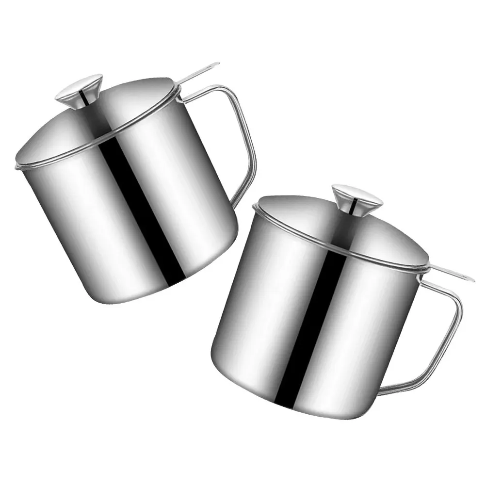 2Pcs Stainless Steel Oil Strainer Jug with Fine Mesh Filter Non Slip Handle Grease Container for Kitchen Cooking Oil Strainer