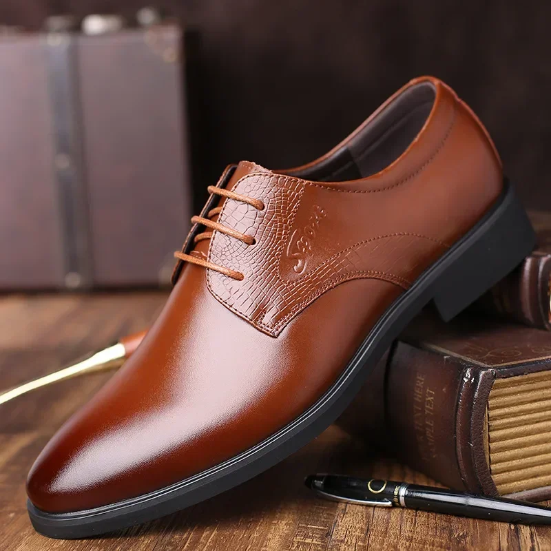 

2024 spring new men's shoes genuine leather autumn men's leather shoes classic British business formal pointed toe lace-up shoes