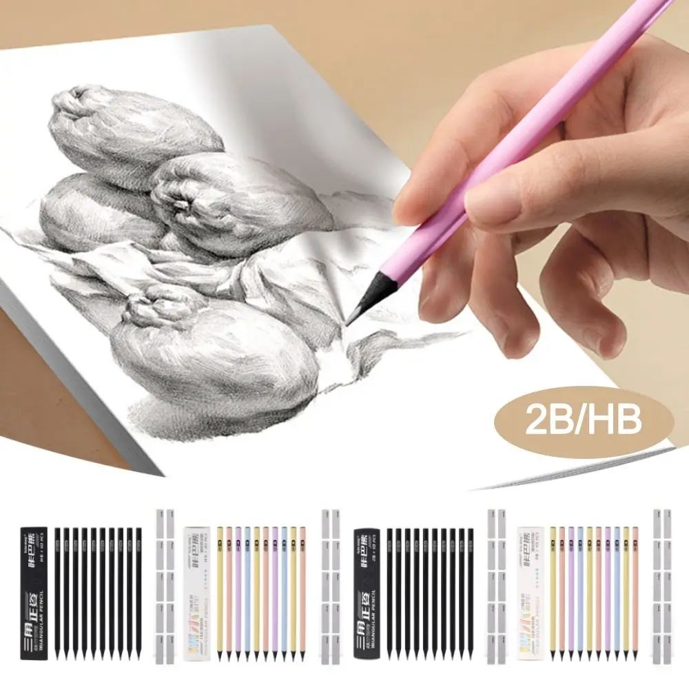 10Pcs/Box Gift HB/2B Pencil Correct Holding Pen Posture Triangle Pole Painting Pen Sketching Pencil Writing Tool