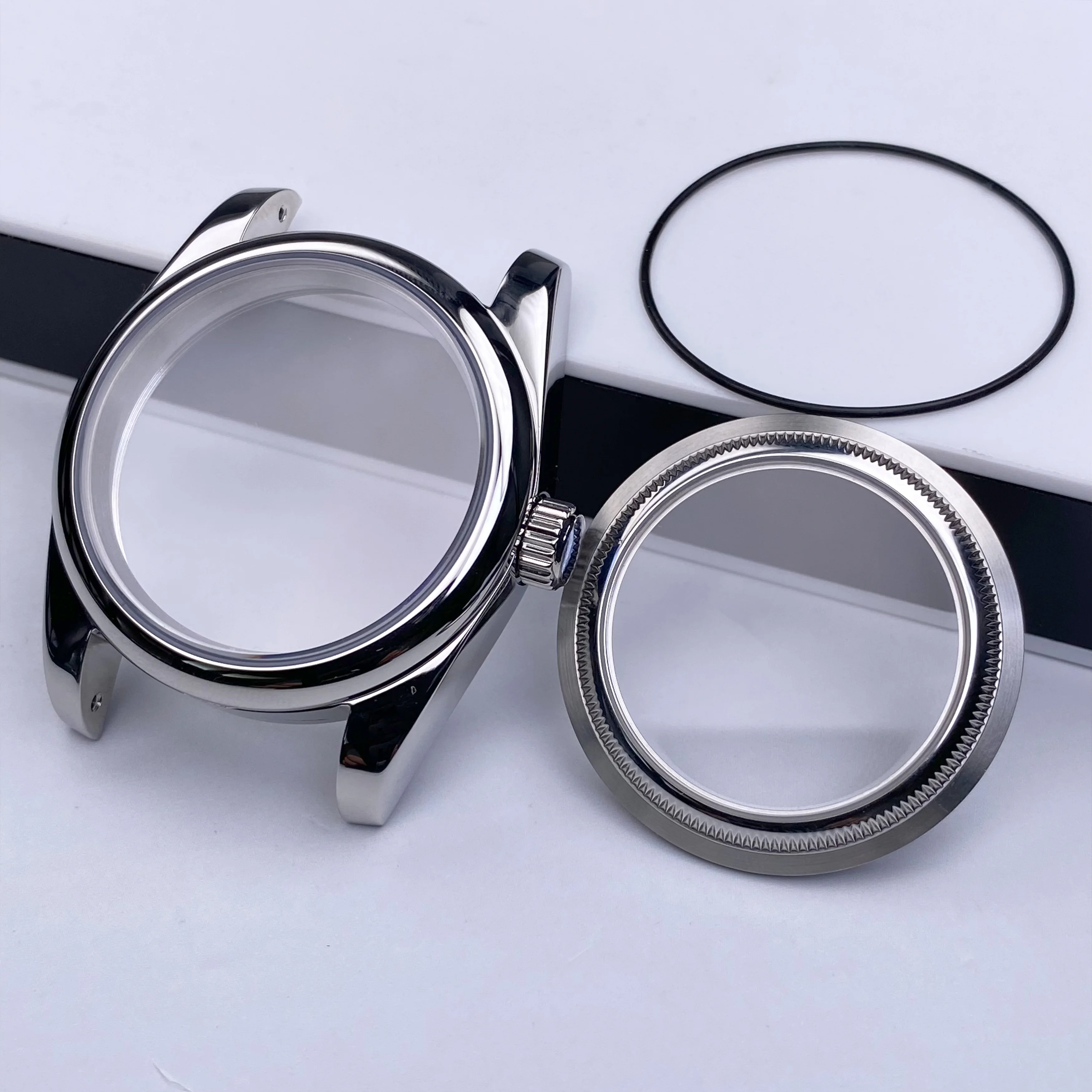 Caja NH35 de 36mm con bisel R, cristal de zafiro, resistente al agua, compatible con esfera de 28,5mm, accesorios para reloj con movimiento NH35 NH36 NH38