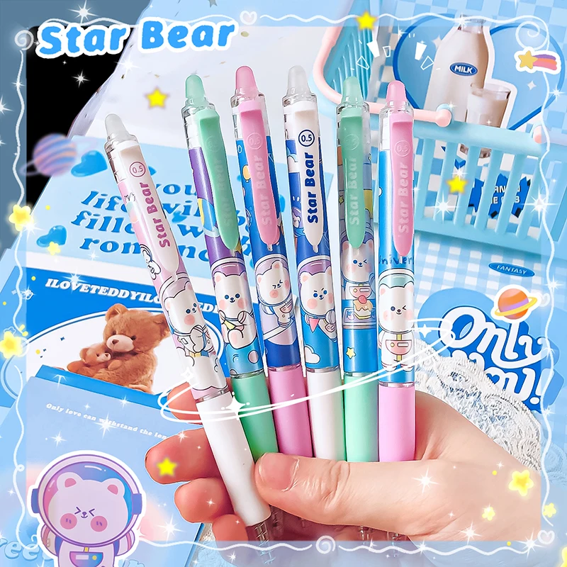 school Office Supplies Kawaii Stationery Gift Students Blue Ink Erasable Gel Pen Cute star bear Ballpoint pens pretty aesthetic