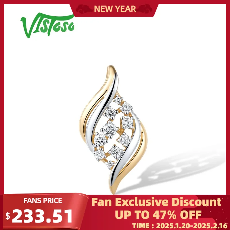 VISTOSO Authentic 14K 585 Two Tone Gold Pendant For Women Sparkling Diamonds Chic Wedding Anniversary Party Fine Jewelry