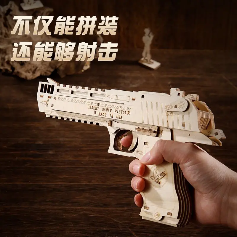 

Wooden Assembly Rubber Band Desert Eagle Model Colt Revolver DIY Handmade Gift Educational Toy