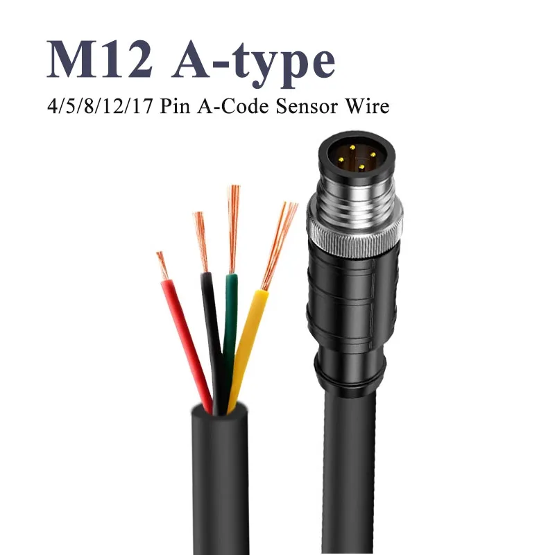 

M12 A-type Connection Cable IP67 Waterproof 4/5/8/12/17 Pin A-Code Sensor Wire IO Power Cord Male Female Aviation Plug with Line