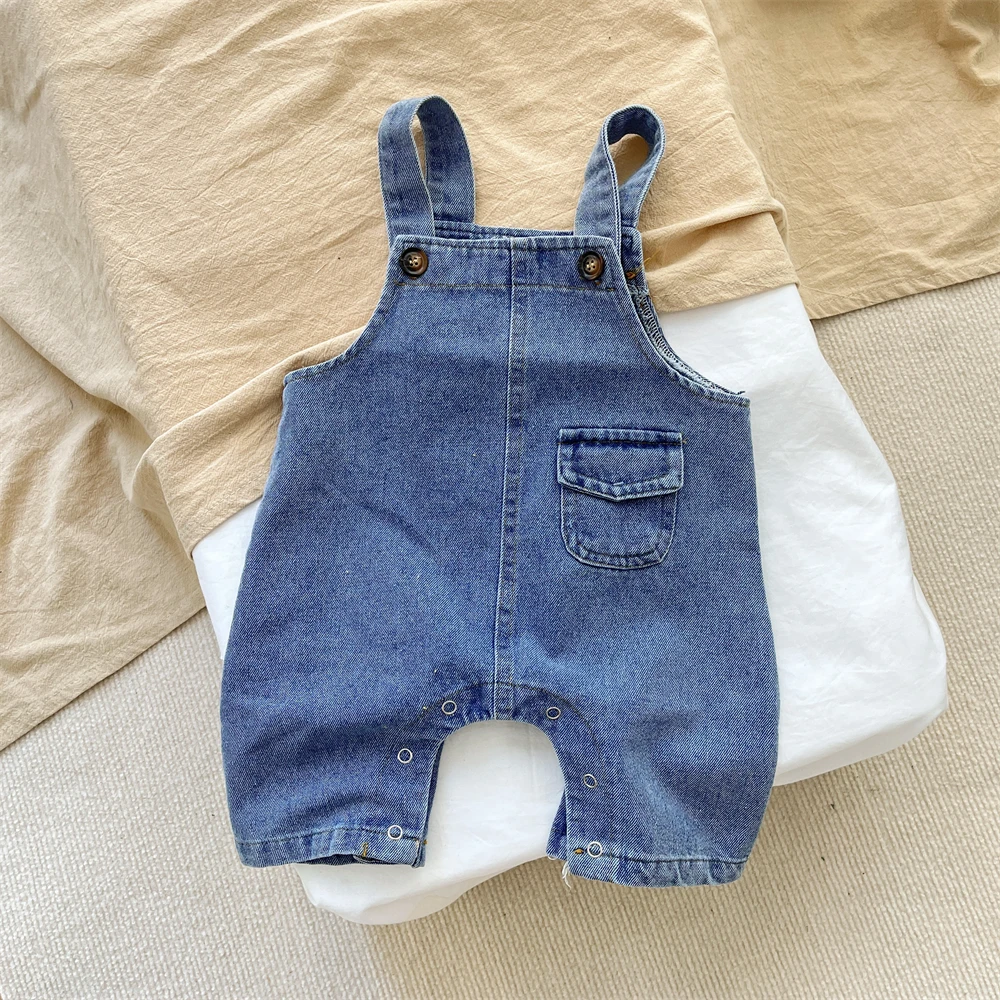 Spring And Autumn Newborn Baby Boys Suspender Simple Trousers Solid Adjustable Denim Korean Cute Fashion Soft Casual