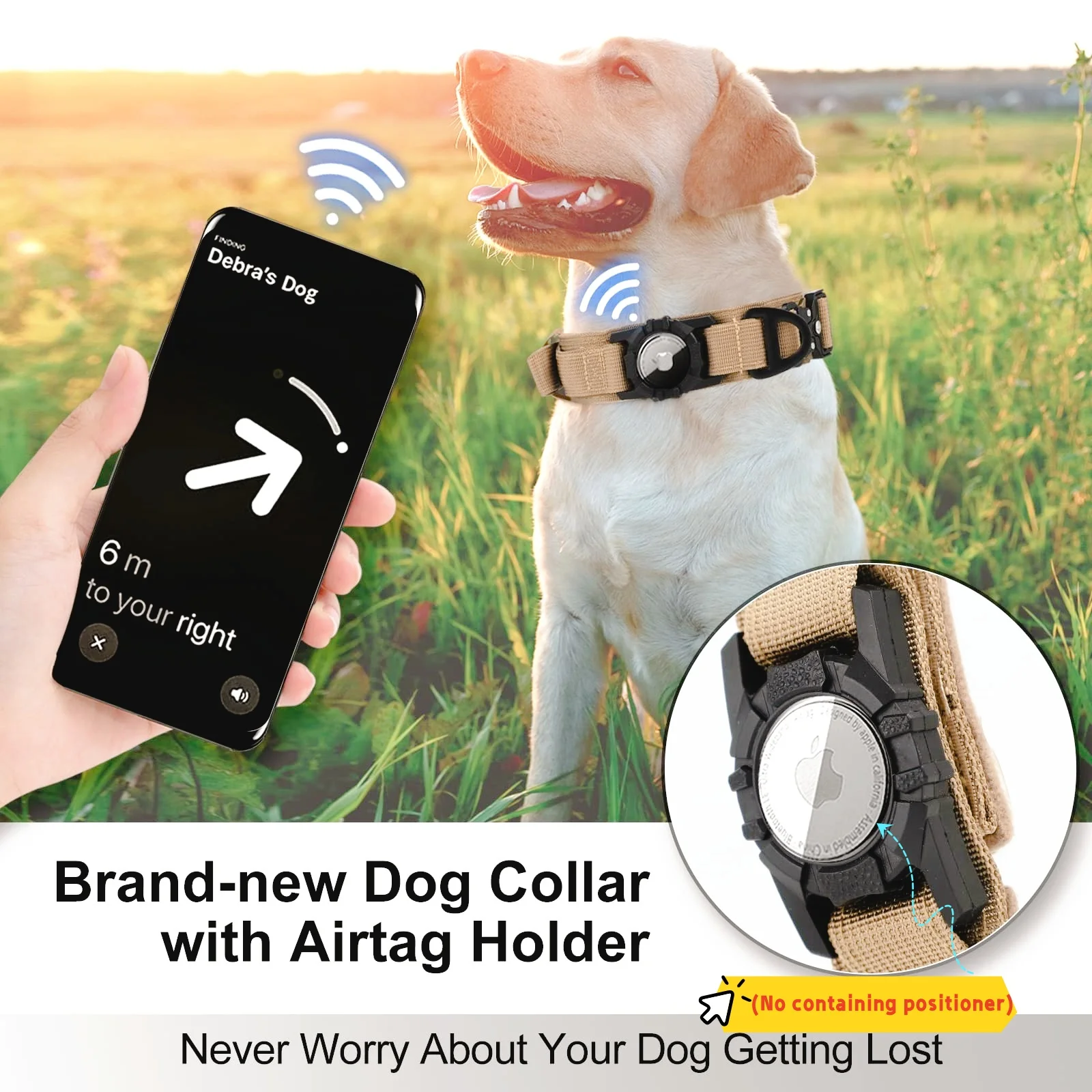 Verstellbar mit AirTag-Halterung, taktisches Hundehalsband, bequem gepolstert und Griff, Metallschnalle, GPS-Halsband für mittelgroße und große Hunde – Detail 3